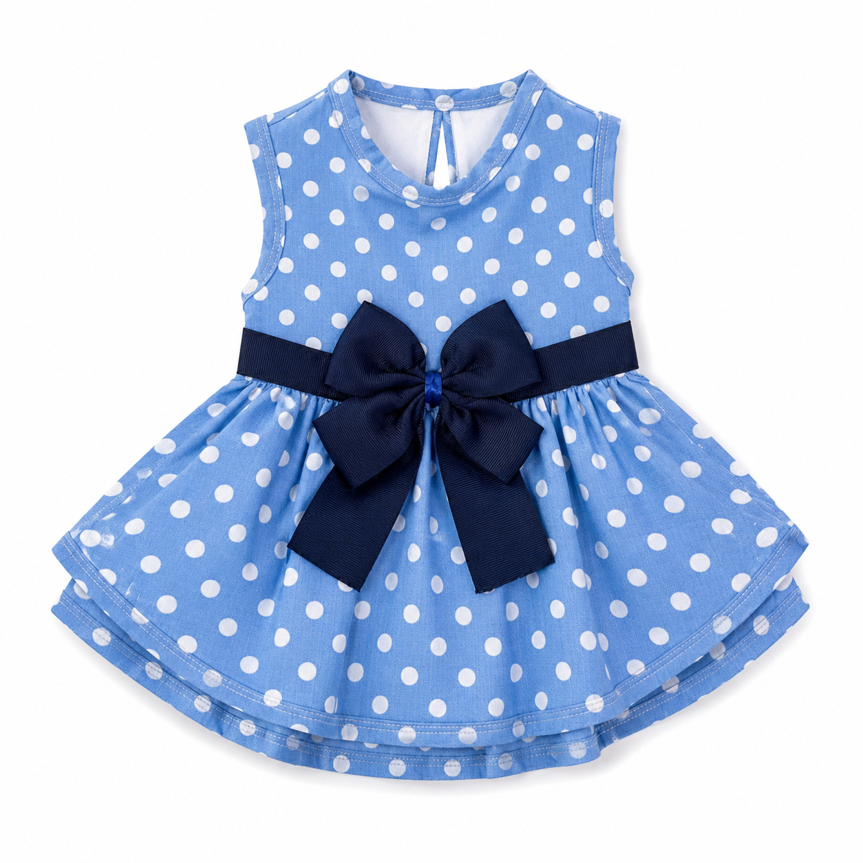 Vestido Azul de Lunares con Moño Azul