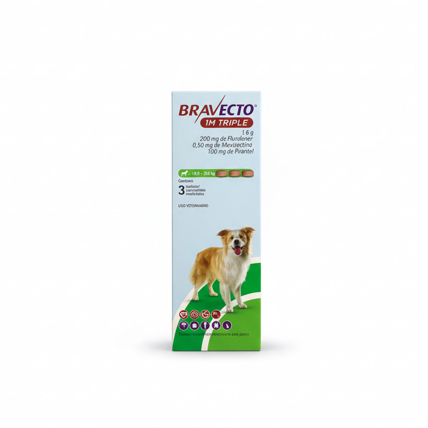 Bravecto 1M Triple para Perros (10 a 20 kg) – Tableta Masticable