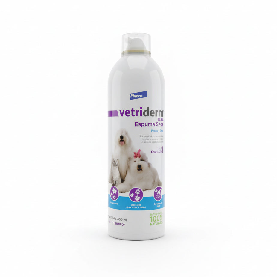 Vetriderm Espuma Baño en Seco para Perro y Gato, 400 ml