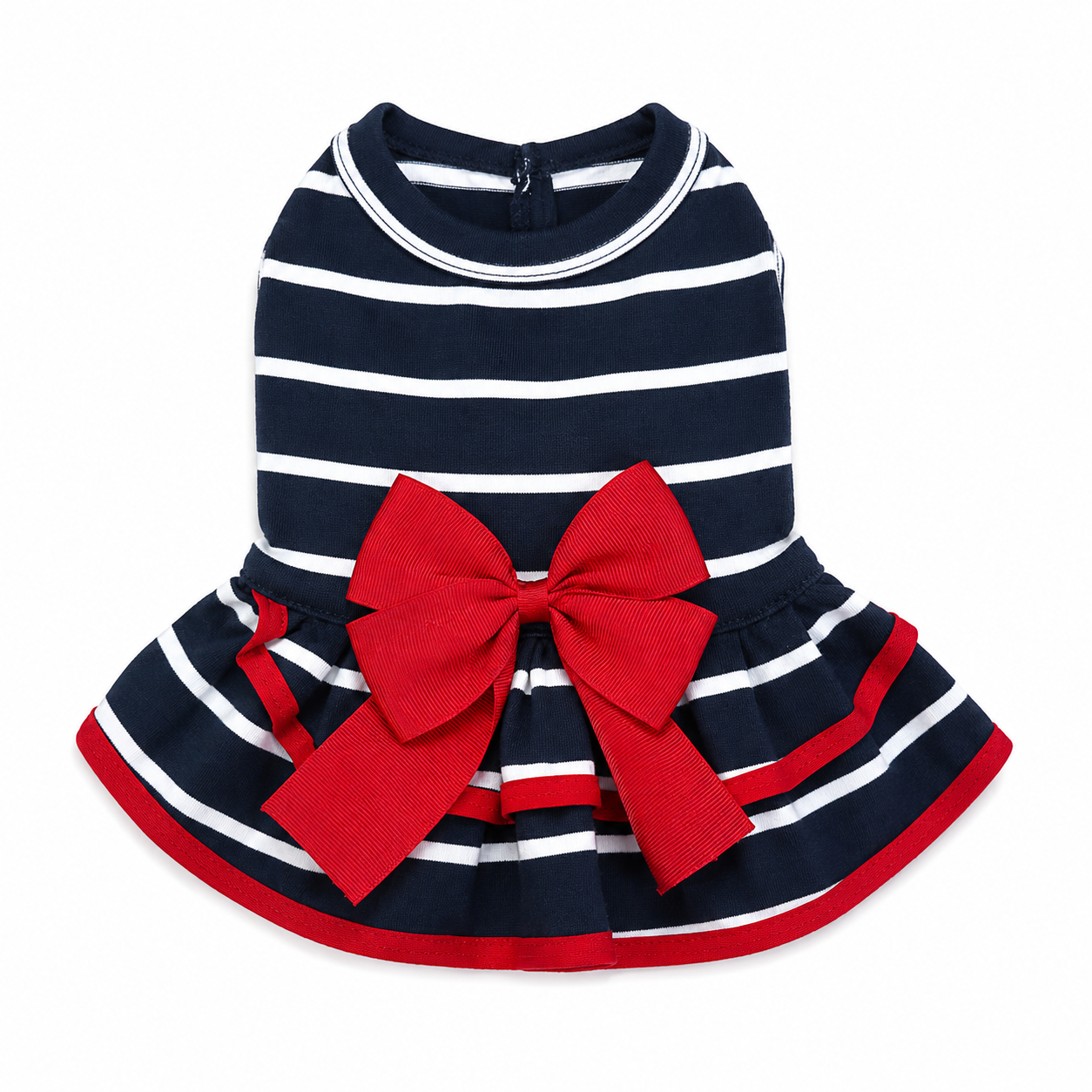 Vestido Rayado con Moño Rojo
