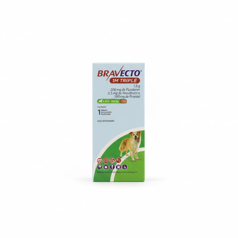 Bravecto 1M Triple para Perros (10 a 20 kg) – Tableta Masticable