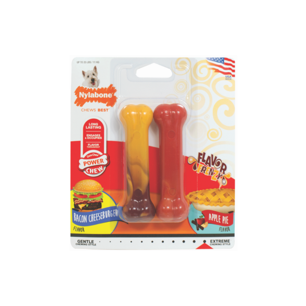 HUESOS NYLABONE POWER CHEW FRENZY HAMBURGUESA Y  MANZANA 2-P