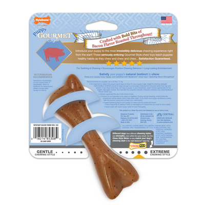 JUGUETE NYLABONE FÉMUR PUPPY GOURMET STYLE, TOCINO