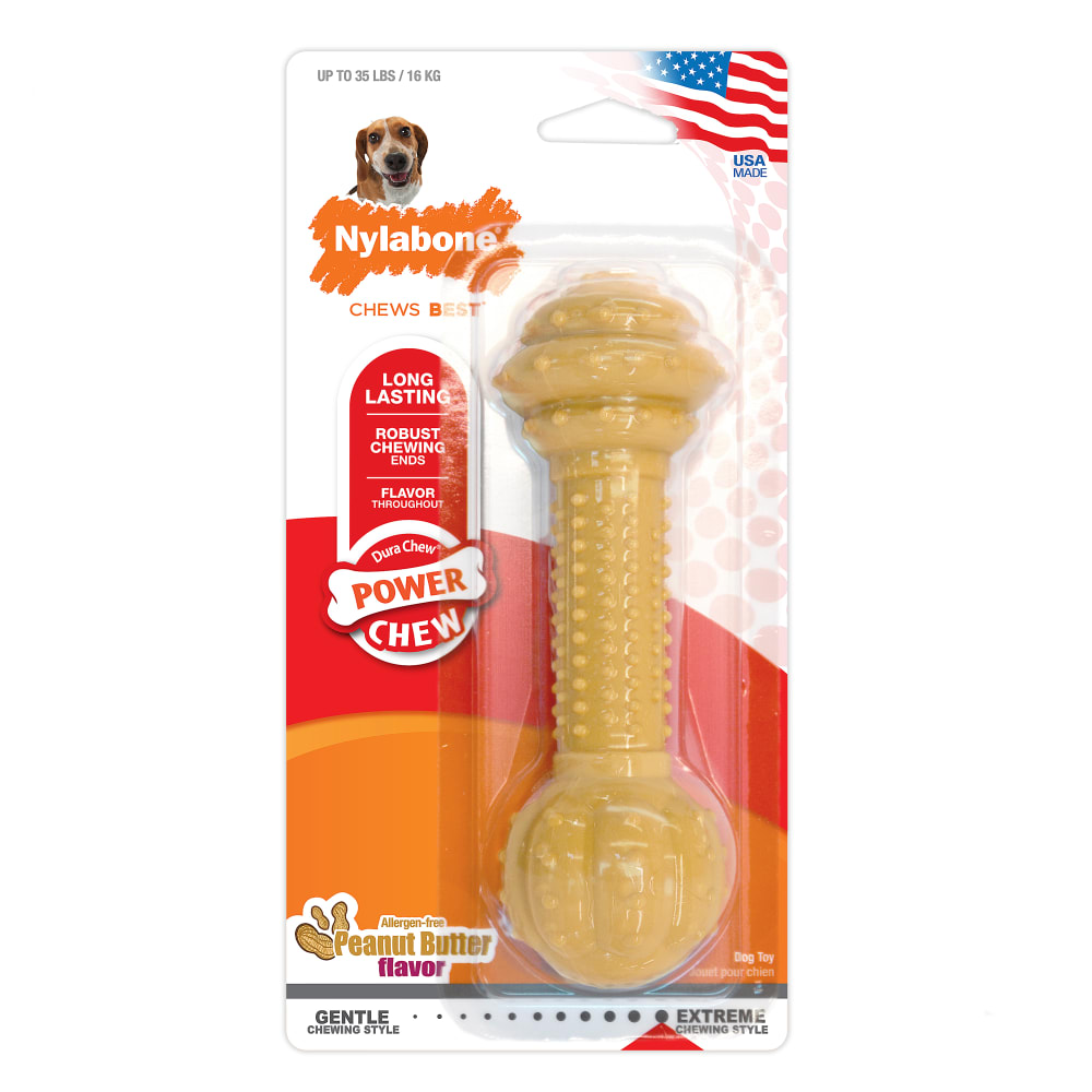 Juguete Power Chew Barbell Sabor a Mantequilla de Mani